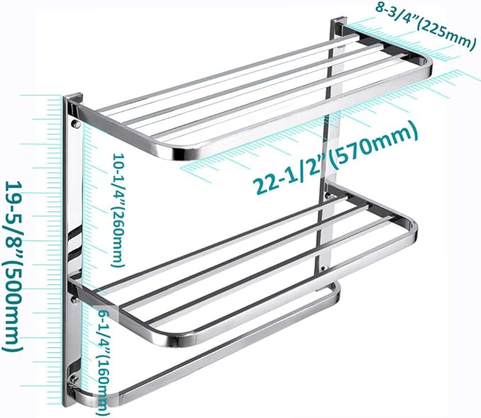 LUANT 3-Tier Bathroom Shelf with Towel Bars, Stainless Steel Wall Mounting Rack,22-1/2 Inch