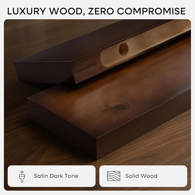 Homeforia Walnut 42 inch Floating Shelves, High End Solid Real Wood 42inch Floating Shelf for Wall, Large Dark Brown 42 inches Long Floating Shelves, Heavy Duty Bracket, 42 X 6.5 X 1.75 inch, Set of 3