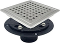 4 Inch Square Shower Drain with Flange, Removeable Grate SUS 304 Stainless Steel Shower Drain with Hair Catcher (Brushed Nickel, 4 Inch)