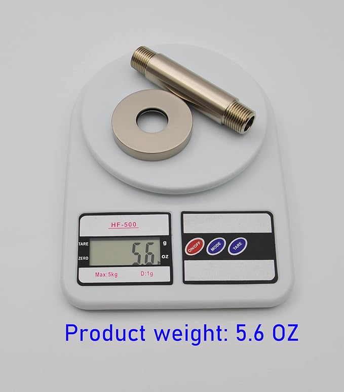 Aquaiaw Shower Arm and O-Ring Flange, 3 inch, Solid Brass, Round, Both Soldered 1/2 NPT Tapered Threads, Straight Shower Arm Extension, Ceiling Shower Head Arm for Rainfall Shower (PVD Brushed Nickel)