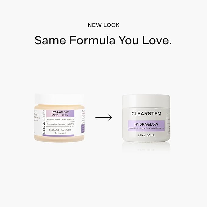 CLEARSTEM - HYDRAGLOW Stem Cell Moisturizer - Bakuchiol + Squalene - Youthful Skin Face Moisturizer - All Skin Types - Facial Skin Care Products - Gluten Free, Cruelty Free - 2 fl oz / 60ml