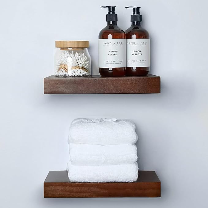 Homeforia Walnut 12 inch Floating Shelf, High End Solid Real Wood Small 12inch Floating Shelves for Wall Mounted, Dark Brown 12in Floating Shelves, Heavy Duty Bracket, 12 X 6.5 X 1.75 inches, Set of 2
