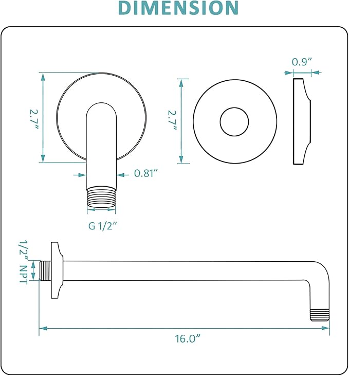 BESTILL 16 Inch L-Shaped Shower Head Extension Arm, Shower Arm and Flange Included, Oil Rubbed Bronze