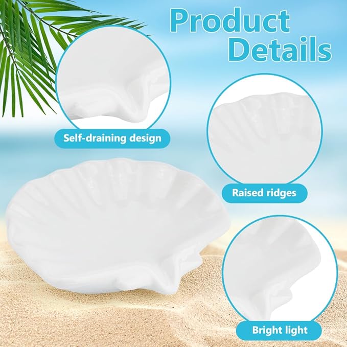 Ceramic Soap Holder, Sea-Shell Soap Tray with Self Draining, Soap Tray for Sink Washroom Bathroom Shower, Small Cute and Elegant Holder with Glaze, Easy Cleaning (White)