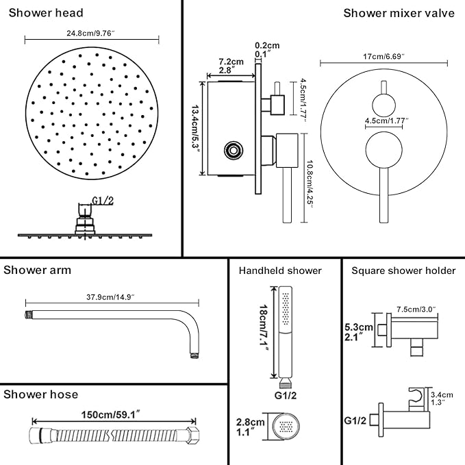 BESy Shower System with 10 Inch Round Rain Shower Head and Handheld Wall Mounted, High Pressure Rainfall Shower Faucet Fixture Combo Set with 2 in 1 Handheld Showerhead for Bathroom, Oil Rubbed Bronze