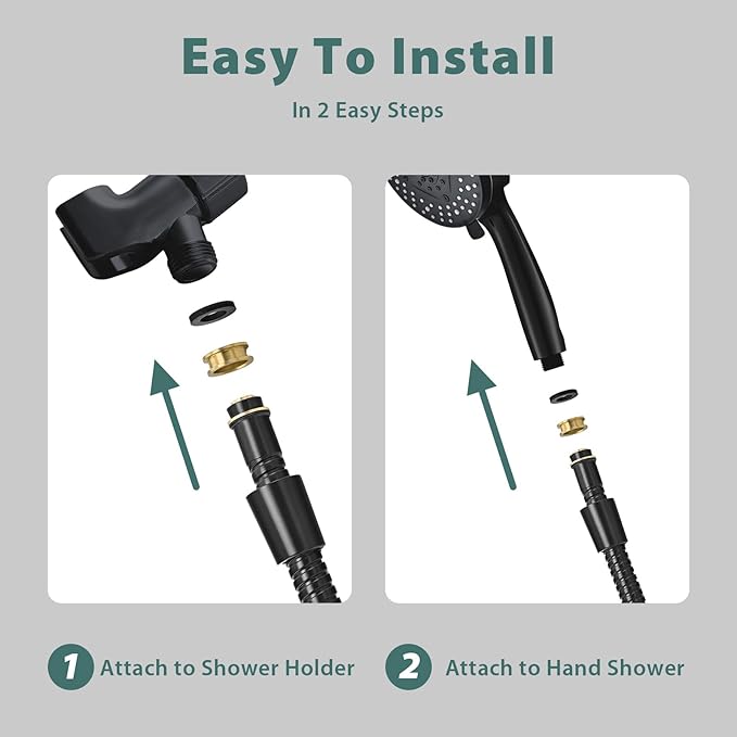 Shower Hose Replacement For Cleaning 304 Stainless Steel Shower Head Hoses 59 Inches High Pressure Bidet Hose Flexible Rose Gold Extension Showerhead Hoses Extra Long (Black, 48 In)
