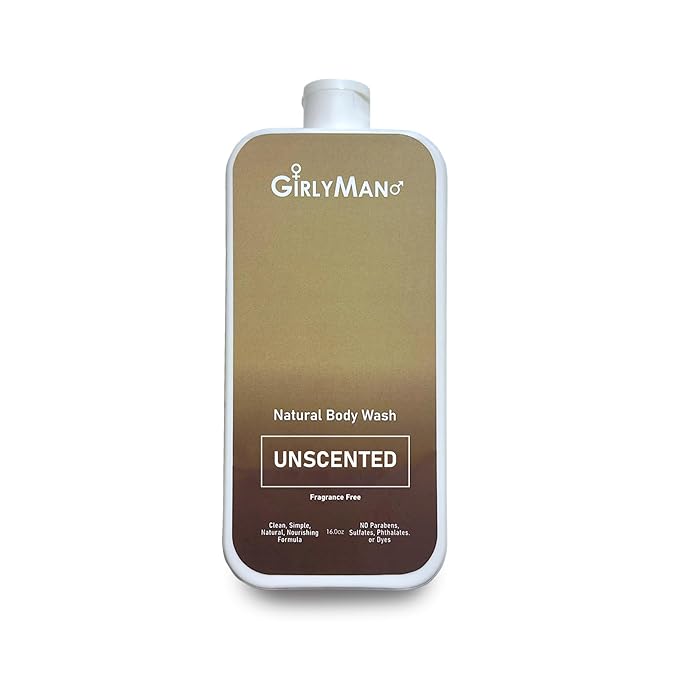 GirlyMan Natural Body Wash - Made with Olive Oil & Aloe Extract, No Artificial Fragrance, PH Balanced, Gentle Formula, Nourishing Ingredients, Family Owned (Unscented)