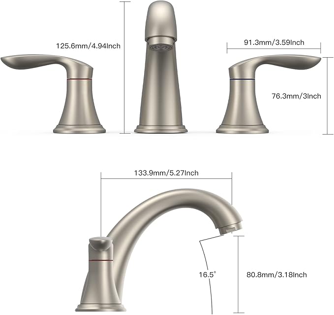 Bathroom Sink Faucet, Faucet for Bathroom Sink, Widespread Brushed Nickel Bathroom Faucet 3 Hole with Stainless Steel Pop Up Drain and cUPC Lead-Free Hose - (Brushed Nickel)