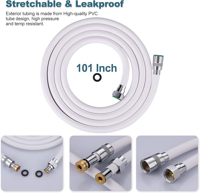 Aleasha Shower Hose, 101 Inches Extra Long Shower Head Hose Extension for Bathing Toilet Cleaning Dogs Bathroom Bathing White Handheld Shower