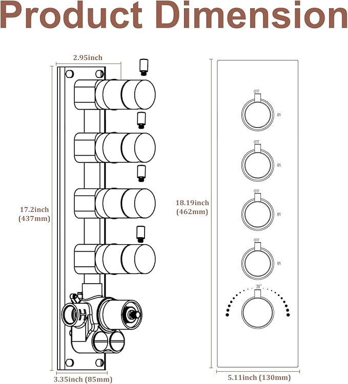 HOMEDEC Modern Solid Brass Concealed 4-Function Thermostatic Shower Diverter Mixer Valve Brushed Nickel, Can Run Simultaneously, Flows Can Be Controlled