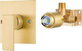 Airuida Square Single-Function Brass Faucet Shower Rough-in Valve Male Thread Bathroom Trim Kit Single Handle Tub Shower Valve 4.3 Inch Cover Plate Brushed Gold