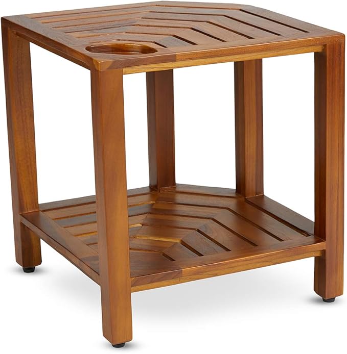 TeakCraft Teak Corner Shower Bench with Basket 17.5 Inch, Fully Assembled. The TeakRa