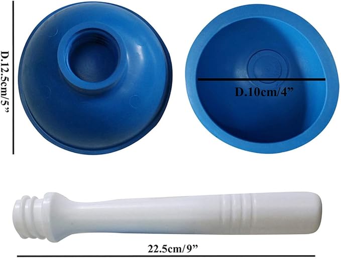 Coralpearl Drain Plunger, Small Hand Force Plumber Helper, Little 4 inch Cup Clog Remover, Tiny Rubber Unclogger in 9" Short Handle for Kitchen Sink, Bathroom Toilet, Shower Bath Tub (Blue + Yellow)