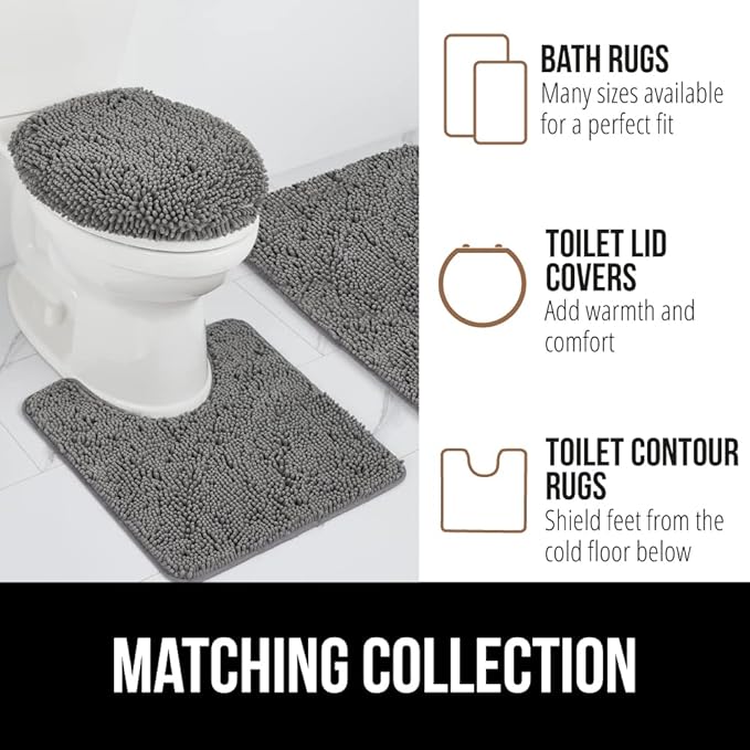 GORILLA GRIP Bathroom Rug Sets, Soft Chenille 2 Piece Area Rugs Set, Toilet Base Mat and 30x20 Carpet, Absorbent Microfiber Washable Mats Dry Quickly, Home Décor and Bath Room Accessories, Grey