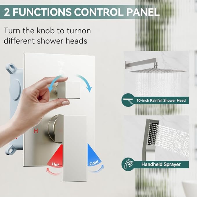 Shower Faucet Set Brushed Nickel Shower System, Starbath 8 inch Rain Shower Head and Handheld Spray Shower Set Complete Wall Mounted,2 Way Pressure Balance Shower Valve and Trim Kit Included