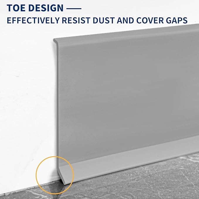 Flexible Baseboard Molding Trim 6 Inch Self-Adhesive Vinyl Wall Base Peel and Stick Cove Base Rubber Wall Baseboard Moulding Trim (40Ft, Gray)