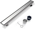 Offset Linear Shower Drain, Shower Drain 36 inch with 2-in-1 Tile Insert Cover, Brushed AISI 304 Stainless Steel Side Outlet Shower Floor Drain with Hair Catcher and Adjustable Feet