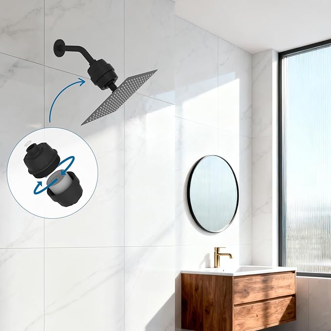 iFealClear Shower Head Filter, High Output Shower Filter for Hard Water for Remove Chlorine and Fluoride, Reduce Dry Itchy Skin and Eczema, 20-Stage Consistent Flow Shower Water Filter, Matte Black