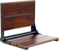 Walnut Shower Seat - Contour Wood / Folding Wall Mount Bench for Inside Shower / ADA Safety Aid / 304 Stainless Steel / Matte Black / 26" x 16"