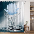 Lotus Shower Curtain Black White Blue Flower Elegant Blooming Floral with Dew Spring Flower Reflection on Water Modern Romantic Polyester Fabric Bathroom Decor 70×70 Inch with Hook