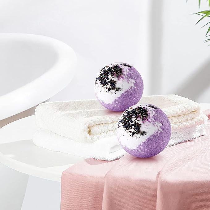 Dried Flower Bath Bombs Salt Balls,4-Pack Gift Set,Lavender Extract Essential Oils,Moisturizing Dry Skin,Fizzy Spa,Relaxation,Self Care,Relaxing,Bubble Bath Bomb Gifts Idea for Men Women