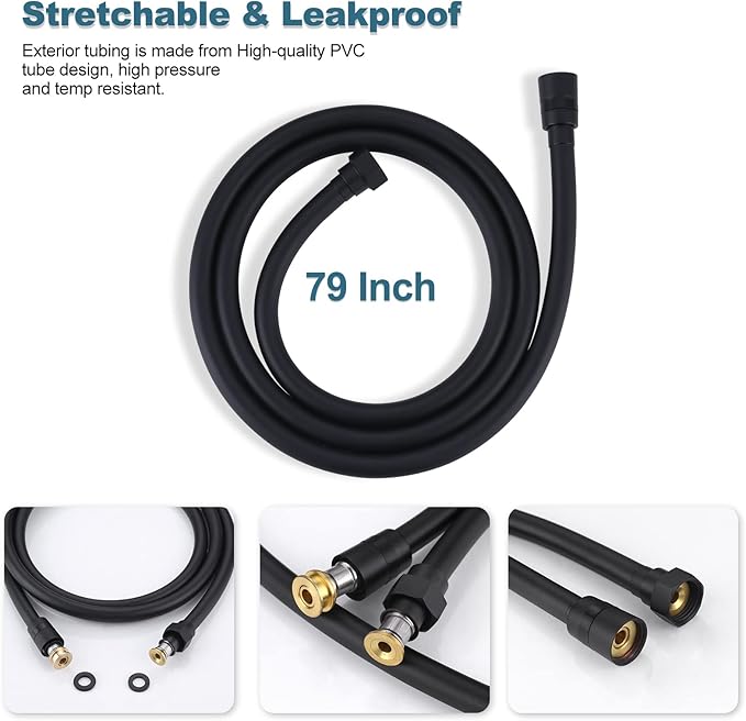Aleasha Shower Hose, 79 Inches Extra Long Shower Head Hose Extension for Bathing Toilet Cleaning Dogs Bathroom Bathing Matte Black Handheld Shower Hose