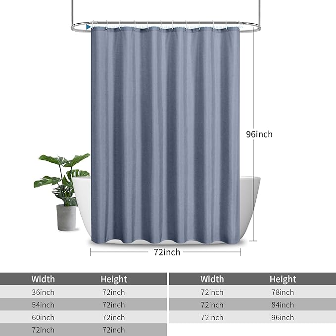 2-in-1 Waterproof Extra Long Fabric Shower Curtain or Liner,Linen Textured,96 Inch Breathable TPU & Washable Bathroom Shower Curtain Set with 12 Plastic Hooks,Modern,72"x96" Blue Gray