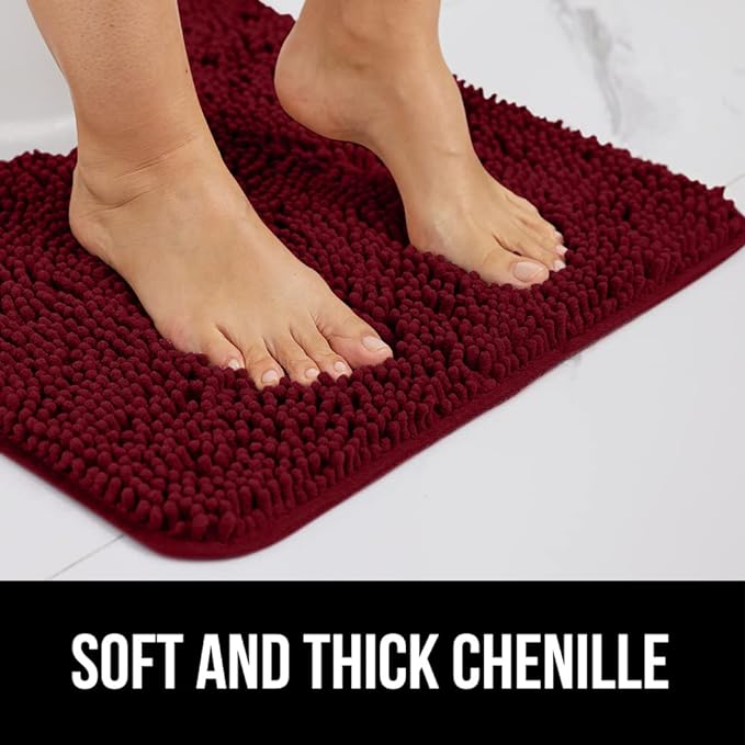 GORILLA GRIP Bath Rug Mat 60x24, Soft Absorbent Chenille, Quick Dry Microfiber Mats, Rubber Backing Washable Shower Floor Rugs, Bathmat Runner, US Designed Bathroom Home Decor Accessories Burgundy