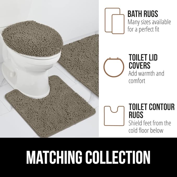 GORILLA GRIP Bath Rug Mat 30x20, Thick Soft Absorbent Chenille, Quick Dry Microfiber Mats, Rubber Backing Washable Shower Floor Rugs, Bathmat Runner, US Designed Bathroom Home Decor Accessories Latte