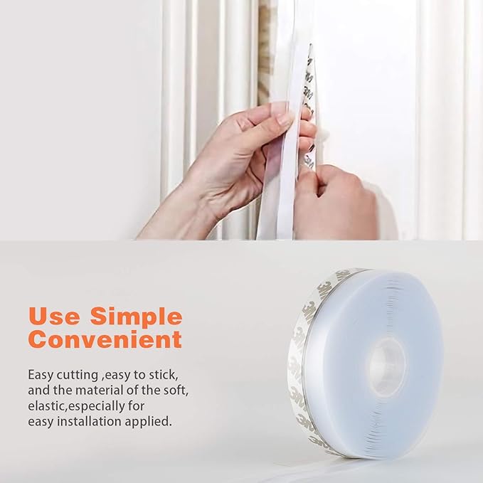 26 Feet Silicone Seal Strip, Door Weather Stripping Window Sealing Tape for Draft Stopper Adhesive Doors Windows and Shower Glass Gaps (Transparent, 25MM)