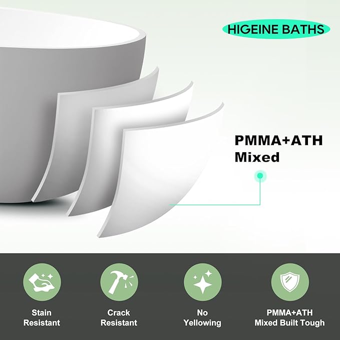 59" Premium Solid Surface Freestanding Bathtub With Black Acrylic Shelf, Modern Soaking Deep Stone Resin Tub with Overflow and Pop-up Drain, Matte White