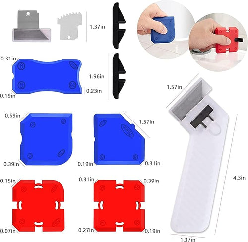 11 Piece Set ，Professional Caulking Tool Kit with Sealant Finishing Tools，Easy Silicone Caulking with Guides，Caulk Removal Tools and Fill Removal Tool Silicone Fill