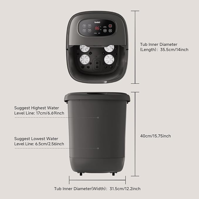 High Depth 14in Feet Foot Spa Electric Rotary Massage with PTC Heating System,Foot Bath with Timer Constant Temperature Control,Handle,and Six Set Electric Massage Balls