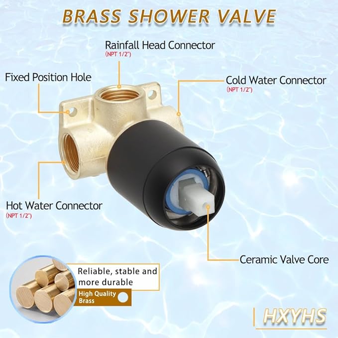 8 Inch Rainfall Shower Head and Handheld Spray Combo with 3-Way Diverter and Touch-Clean Nozzles, Rough-in Valve Body and Trim Included, Matte Black