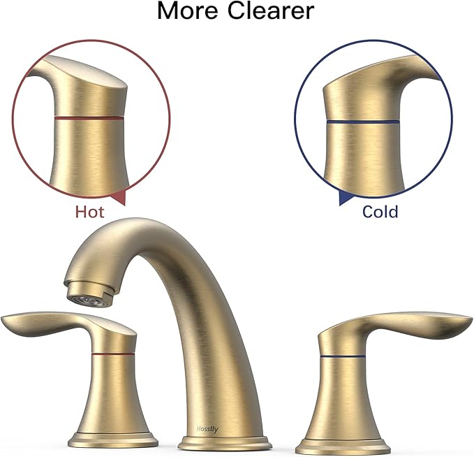 Bathroom Sink Faucet, Dual Handle Widespread Bathroom Faucet 3-Hole Design with Brushed Gold Finish, Includes Pop-Up Drain and cUPC Certified Lead-Free Hoses (Brushed Gold)
