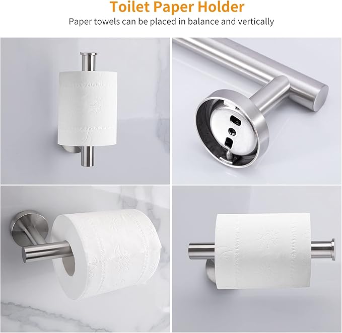 Cilee 10 Piece Brushed Nickel Bathroom Accessories Set, 24inch Brushed Nickel Towel Bar Ring+Toilet Paper Holder+ Robe Towel Hook SUS304 Stainless Steel Bathroon Hardware Set