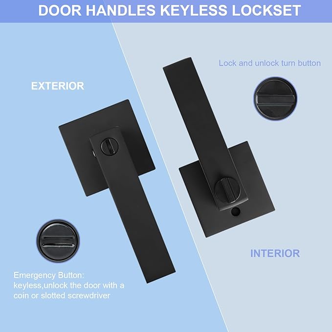 Privacy Door Levers, 6 Pack Matte Black Door Handles, Bed and Bath Door Locksets Heavy Duty Keyless Interior Handles, Reversible for Left Right Handed Doors
