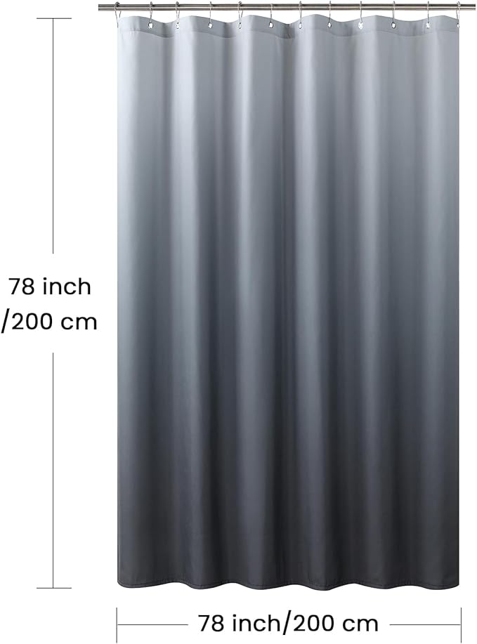 Long Fabric Shower Curtain, Grey Ombre Microfiber Cloth Shower Curtains for Bathroom, Modern Waterproof Bathroom Curtains, 78" W x 78" H