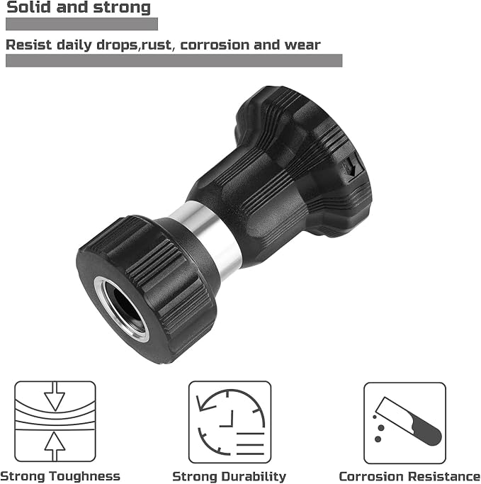 Hose Nozzle, Lichamp Heavy Duty Aluminum Fireman Style High Power Leak Proof Adjustable Garden Water Sprayer, Suitable for Car Wash, Patio Cleaning, Watering Lawn and Garden, Shower Pets (Black)