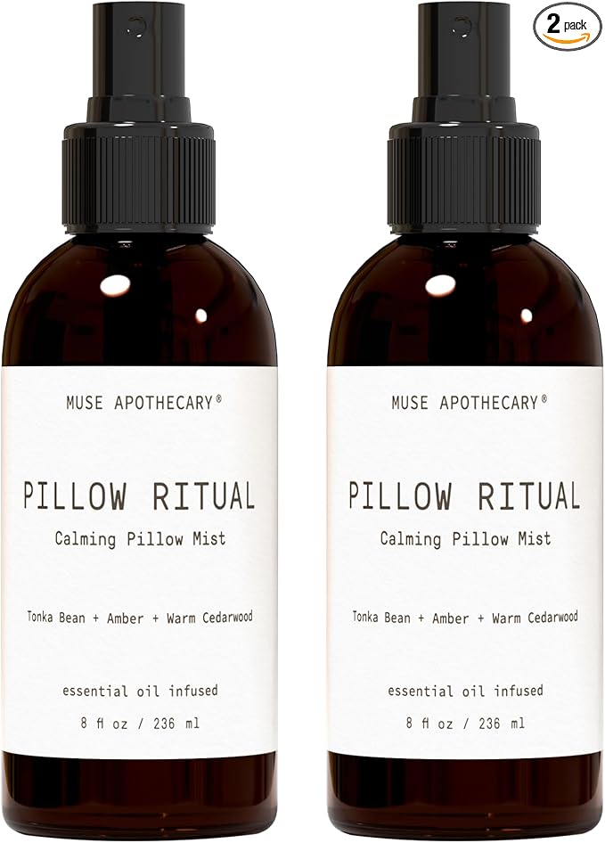 Muse Apothecary Pillow Ritual - Aromatic, Calming and Relaxing Pillow Mist, Linen and Fabric Spray - Infused with Natural Aromatherapy Essential Oils - 8 oz, Tonka Bean + Amber + Warm Cedarwood, 2