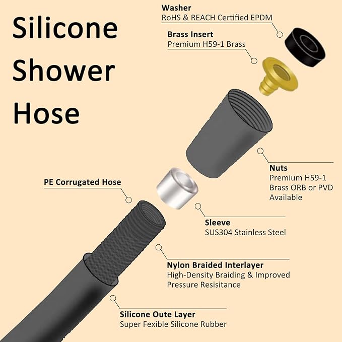 59 Inches Shower Hose Ultra-Soft Silicone Shower Hose Extension Anti-Kink Designed Long Handheld Shower Head Hose Replacement with Brass Insert and Nut Dark Gray