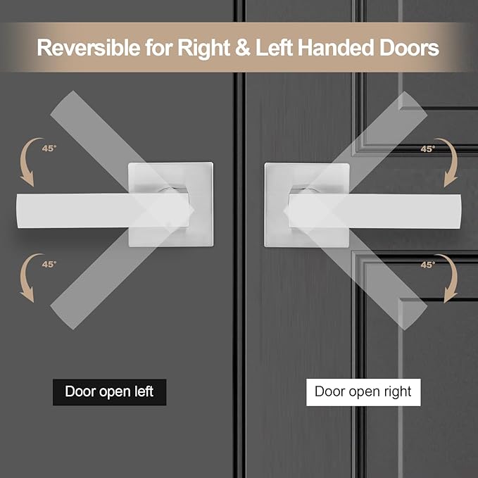 Square Passage Door Lever, Heavy Duty Interior Door Handles for Hallway& Closet Non-Locking Door Knob in Satin Nickel Keyless Door Lockset for Right & Left Side Door, 2 Pack