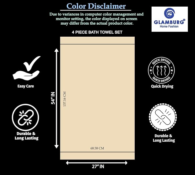 GLAMBURG Premium Cotton 4 Pack Bath Towel Set - 100% Pure Cotton - 4 Bath Towels 27x54 - Ideal for Everyday use - Ultra Soft & Highly Absorbent - Kiwi Green