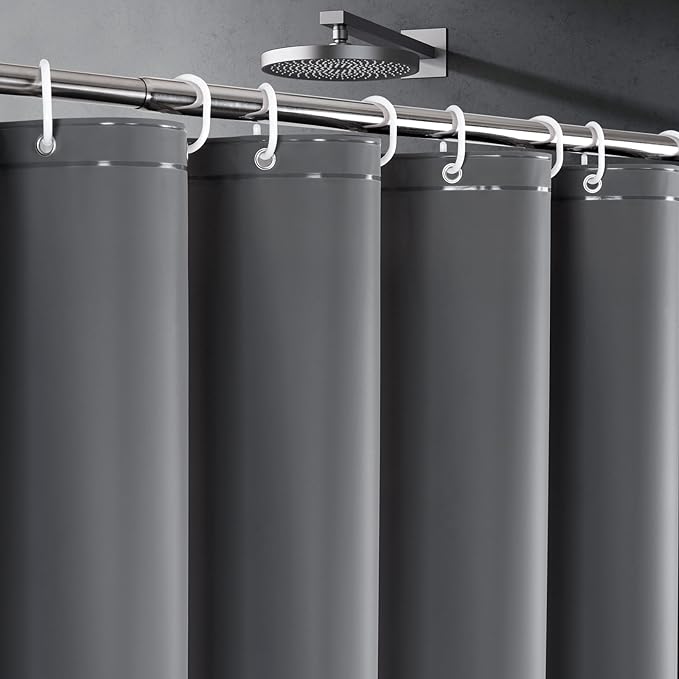 UFRIDAY Dark Grey Stall Shower Curtain Liner Premium PEVA 60 x72 inch,Heavy Duty Shower Curtain with 3 Weighted Magnets, Plastic Waterproof Grey Shower Curtains for Bathroom with 10 Hooks