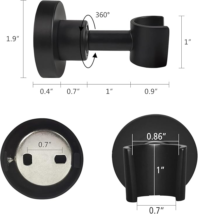 PHASAT Shower Head Holder Wall Mount SUS304 Stainless Steel Shower Wand Holder,Adjustable Handheld Shower Head Bracket Holder Matte Black,A13021B