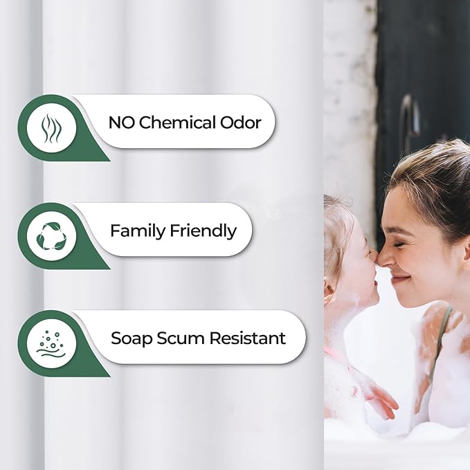 AmazerBath Shower Curtain Liner 2 Pack, 72 x 72 Inches PEVA Plastic Shower Liner with 3 Weighted Stones and 12 Rustproof Metal Grommet, Standard Size Lightweight Shower Curtain - White