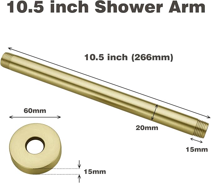10 Inches Ceiling Mount Shower Arm and Flange, Brushed Gold