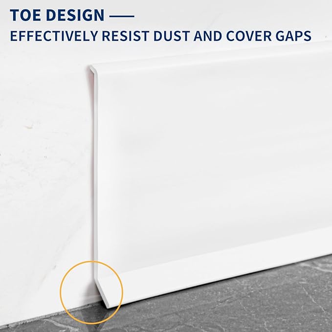 Flexible Baseboard Molding Trim 4 Inch Self-Adhesive Vinyl Wall Base Peel and Stick Cove Base Rubber Wall Baseboard Moulding Trim (40Ft, White)