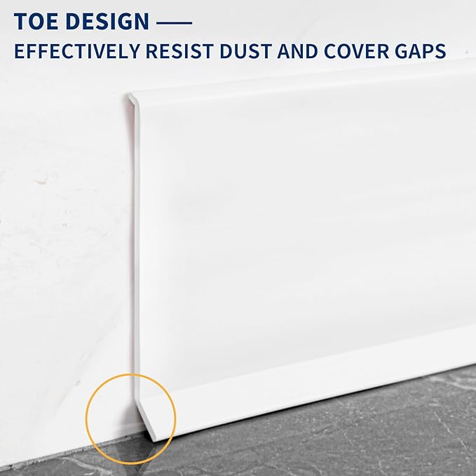 Flexible Baseboard Molding Trim 4 Inch Self-Adhesive Vinyl Wall Base Peel and Stick Cove Base Rubber Wall Baseboard Moulding Trim (100Ft, White)