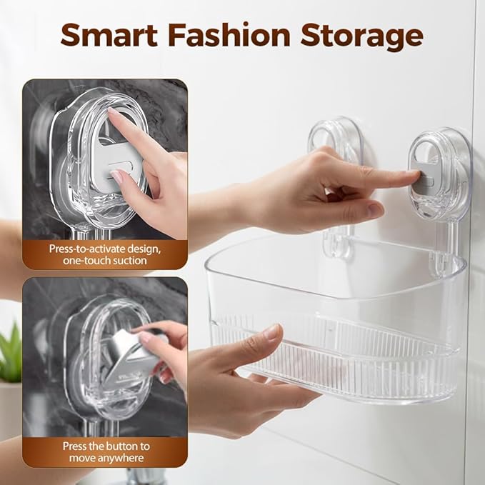 No-Drill Bathroom Suction Storage Box, Corrugated Suction Cup Storage Holder, Removable Hanging Basket, No Drilling Shelves Caddy, Ripple Acrylic Wall Shelf (Transparent)